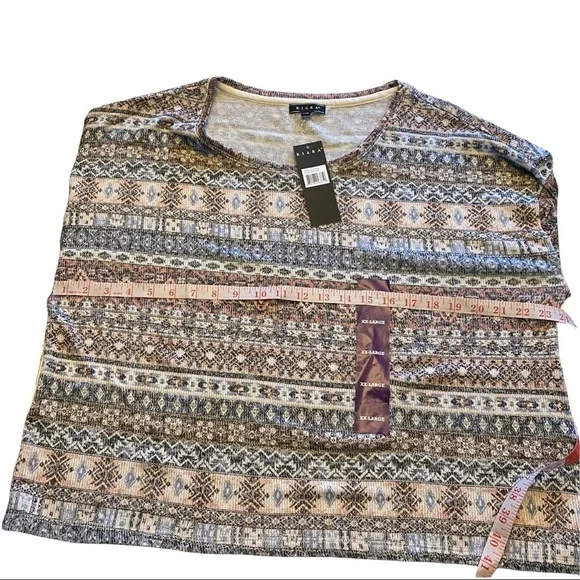 Kiara Sahara Geometric Lightweight LS Sweater w/ White Mock Undershirt Women XXL - Picture 6 of 11